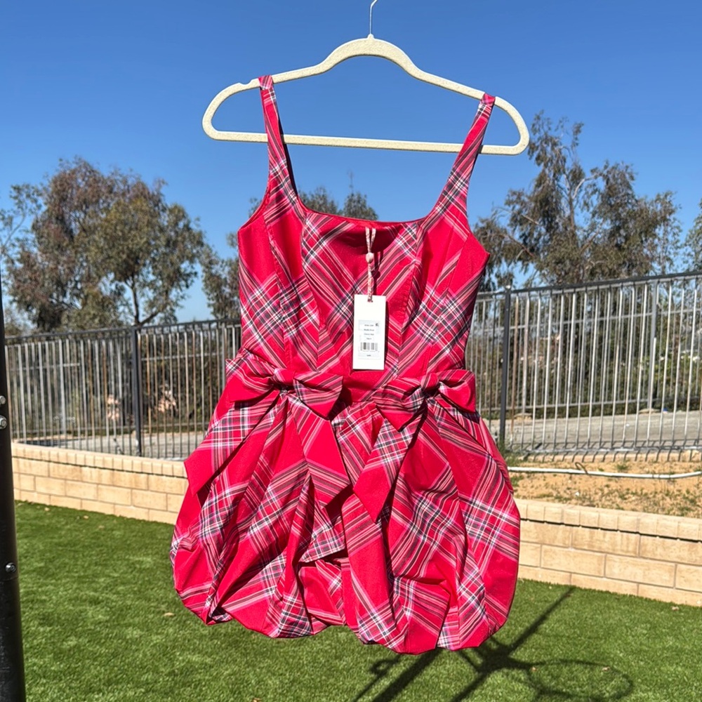 LoveShackFancy Red Plaid bubble dress